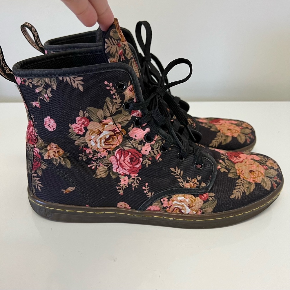 Dr. Martens Black Floral Lace-Up Ankle Boots - Picture 4 of 9